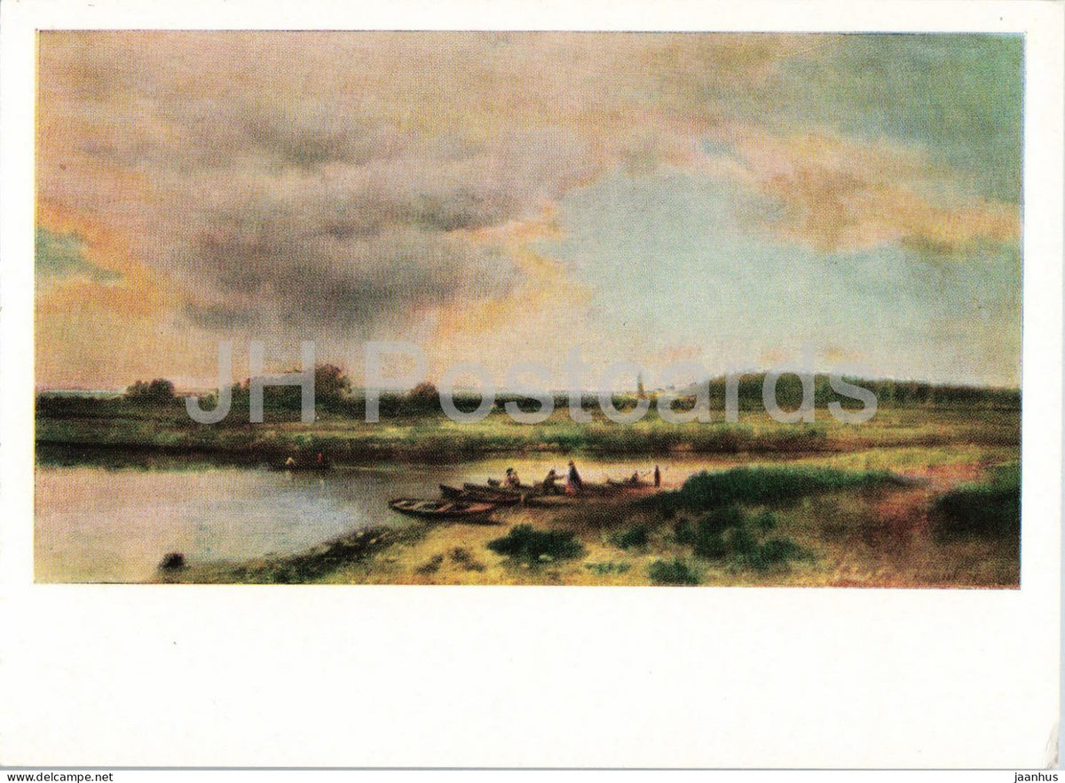 painting by L. L. Kamenev - View of the Kazanka River - boat - Russian art - 1963 - Russia USSR - unused - JH Postcards