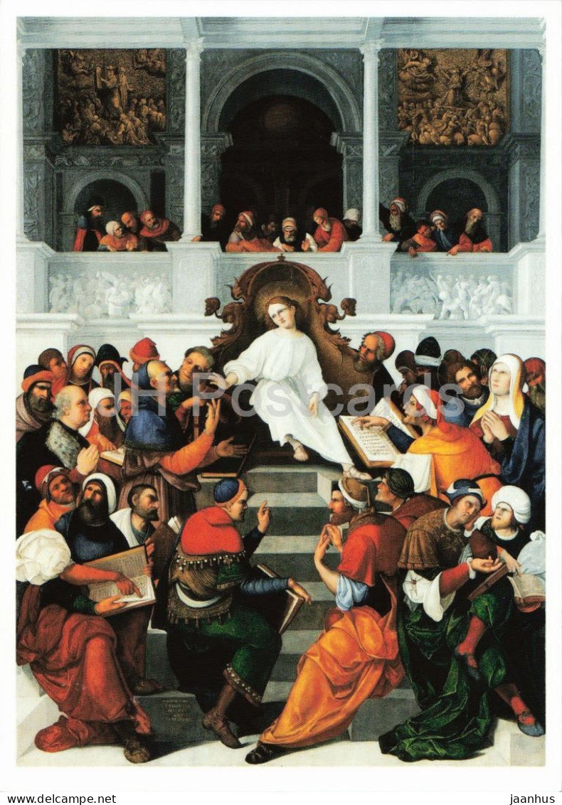 painting by Ludovico Mazzolino - Christ among the Doctors - Italian art - 266 - 1990s - Germany - unused - JH Postcards