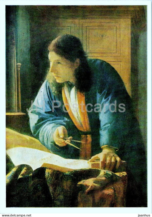 painting by Jan Vermeer van Delft - The Geographer - Der Geograph - Dutch art - 1979 - Germany DDR - unused - JH Postcards