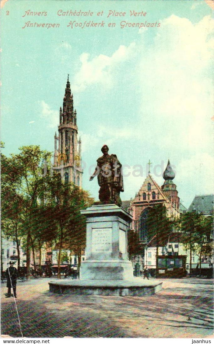Antwerpen - Anvers - Cathedrale et Place Verte - cathedral - monument - 2 - old postcard - 1914 - Belgium - used - JH Postcards