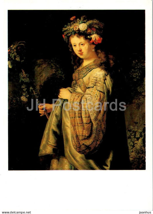 painting by Rembrandt - Flora - woman - Dutch art - 1987 - Russia USSR - unused - JH Postcards