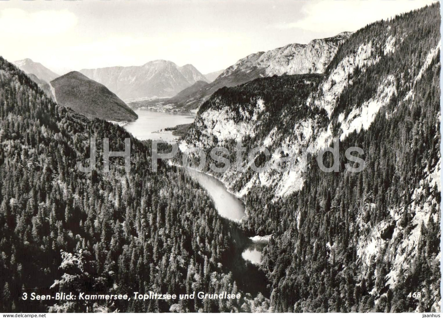 3 Seen-Blick - Kammersee - Toplitzsee und Grundlsee - lakes mountains forest panorama old postcard - Austria - unused - JH Postcards