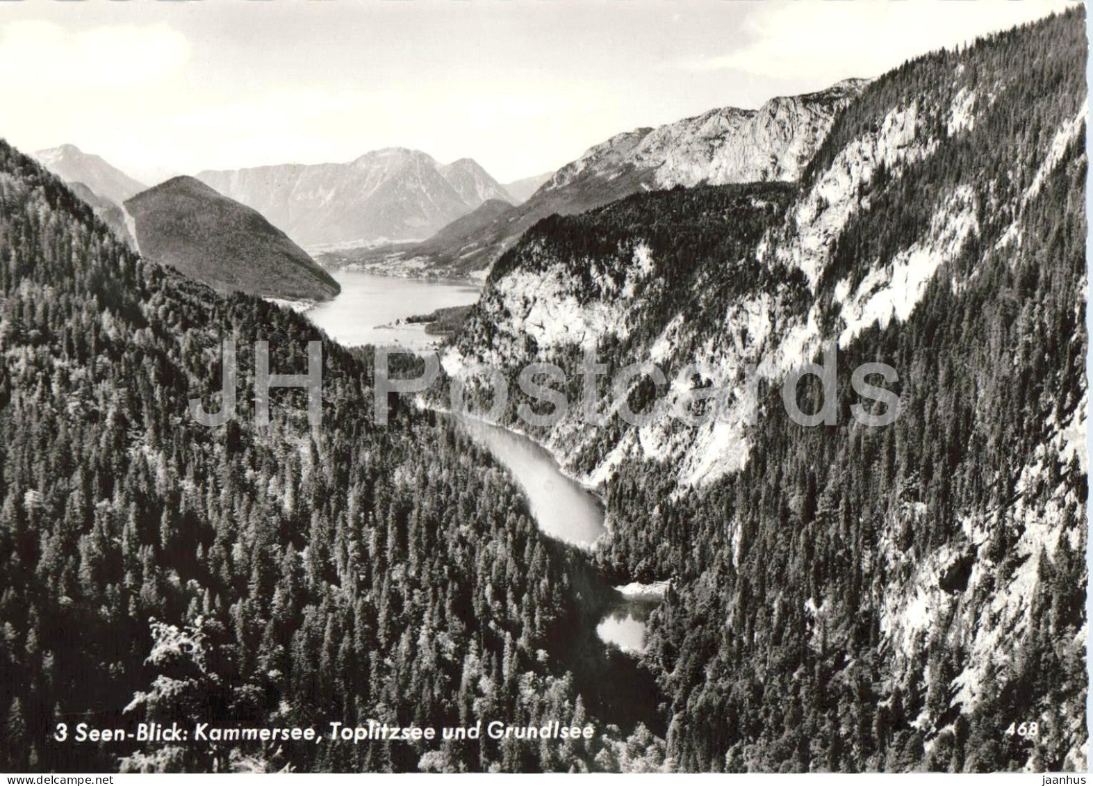 3 Seen-Blick - Kammersee - Toplitzsee und Grundlsee - lakes mountains forest panorama old postcard - Austria - unused - JH Postcards