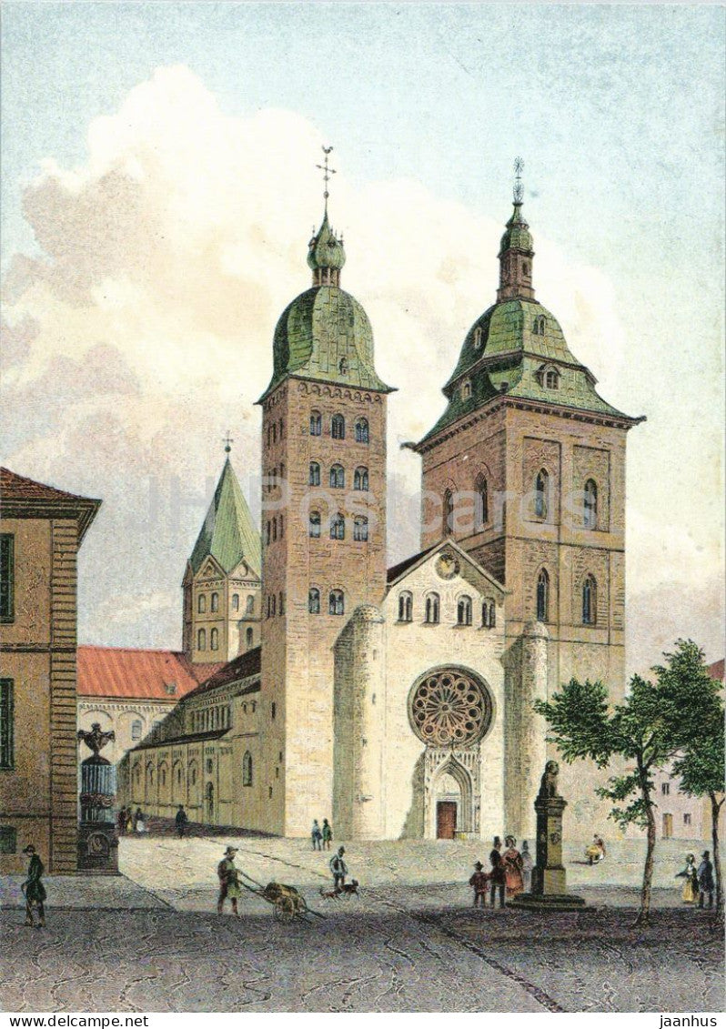 engraving by Georg Michael Kurz - Osnabruck Cathedral - Der Dom zu Osnabruck - German art - 1980s - Germany - used - JH Postcards