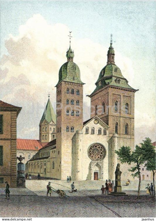 engraving by Georg Michael Kurz - Osnabruck Cathedral - Der Dom zu Osnabruck - German art - 1980s - Germany - used - JH Postcards