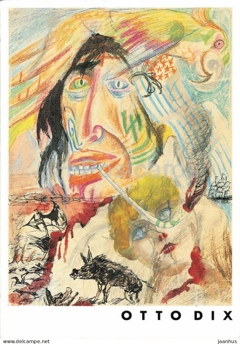 drawing by Otto Dix - exhibition card Galerie Nierendorf - German art - 1980s - Germany - unused - JH Postcards