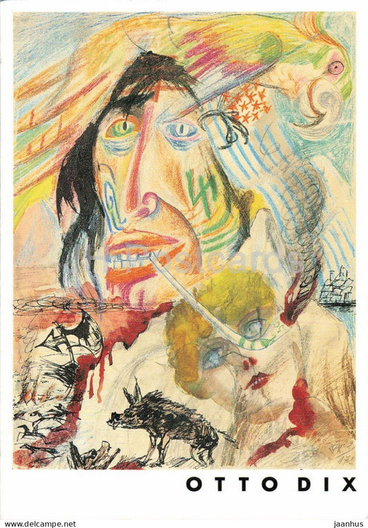 drawing by Otto Dix - exhibition card Galerie Nierendorf - German art - 1980s - Germany - unused - JH Postcards
