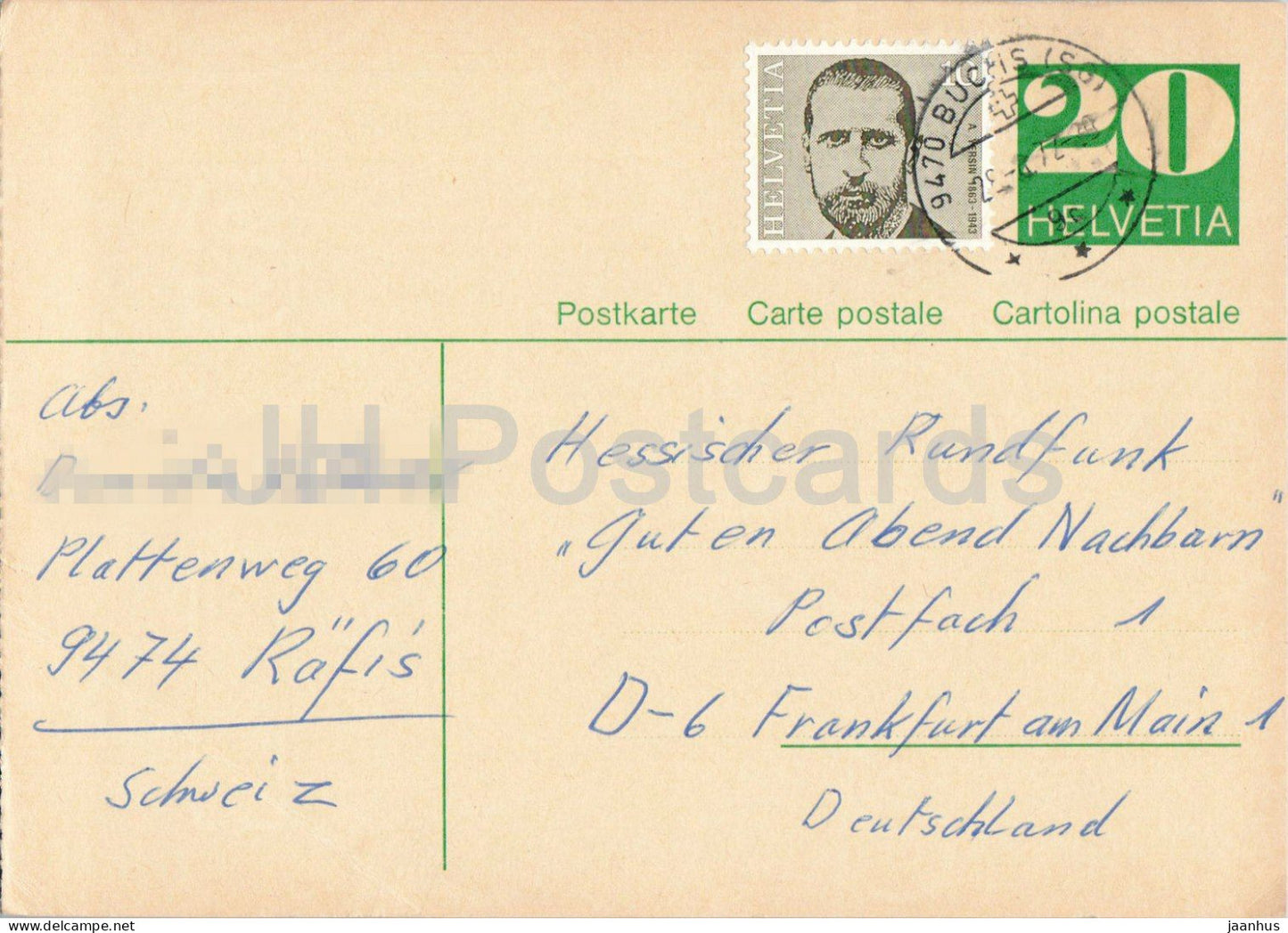 Guten Abend Nachbarn - Hessischer Rundfunk - postal stationery - 102 - 1972 - Switzerland - used - JH Postcards