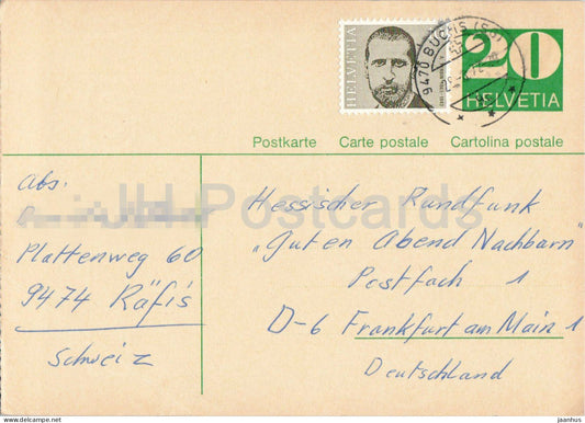 Guten Abend Nachbarn - Hessischer Rundfunk - postal stationery - 102 - 1972 - Switzerland - used - JH Postcards