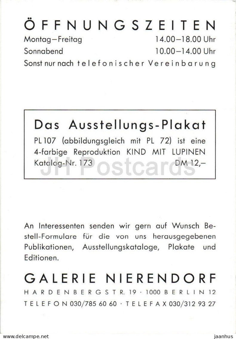 drawing by Otto Dix - exhibition card Galerie Nierendorf - German art - 1980s - Germany - unused