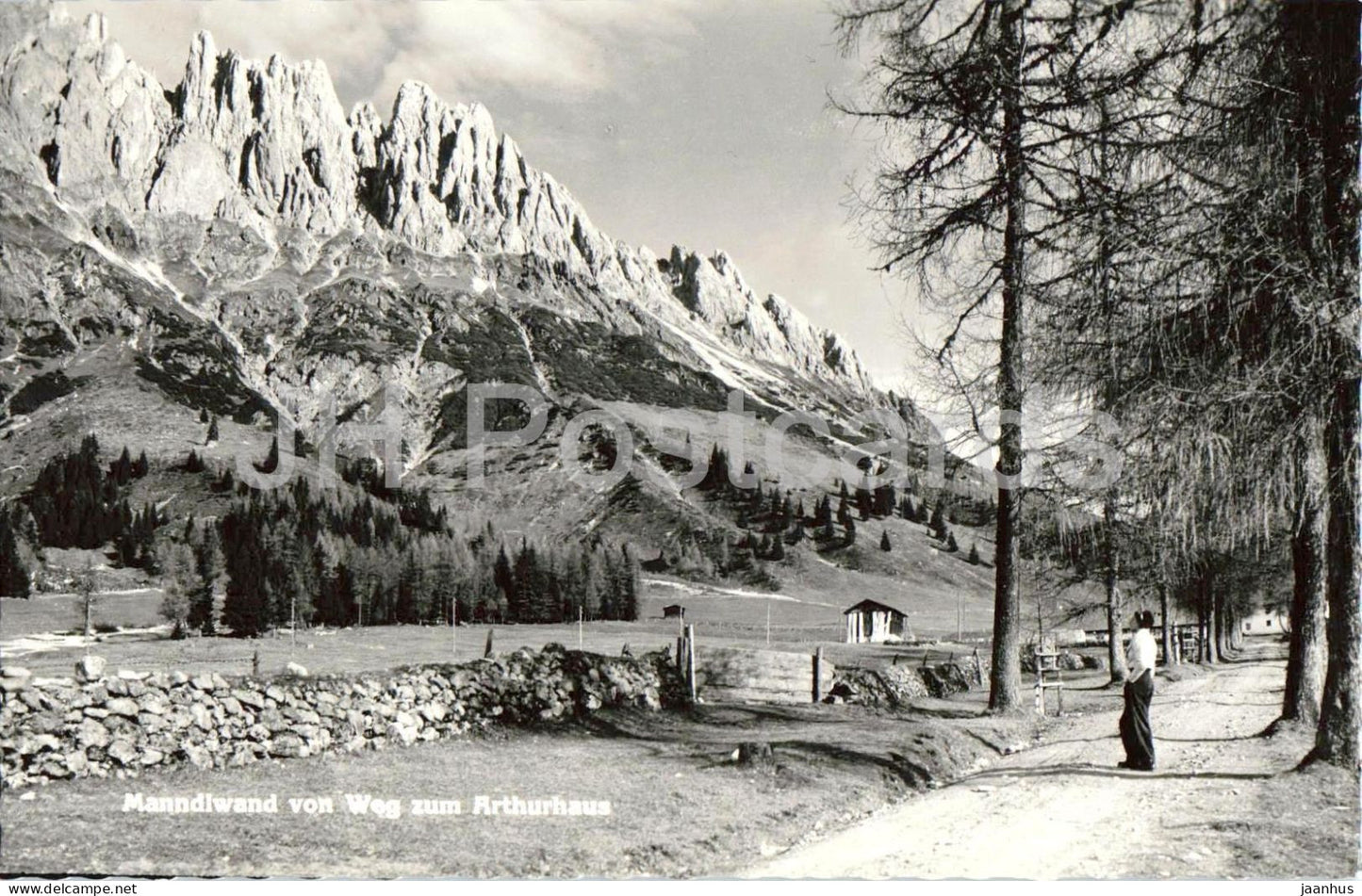 Mandlwand von Weg zum Arthurhaus - alpine landscape - mountains - Alps - old postcard - Austria - unused - JH Postcards