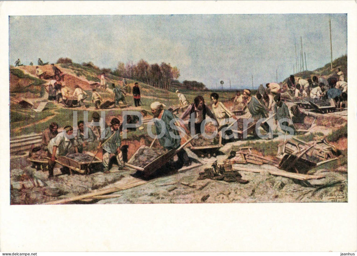 painting by Konstantin Savitsky - Railway Repair Work - Russian art - 1960 - Russia USSR - unused - JH Postcards
