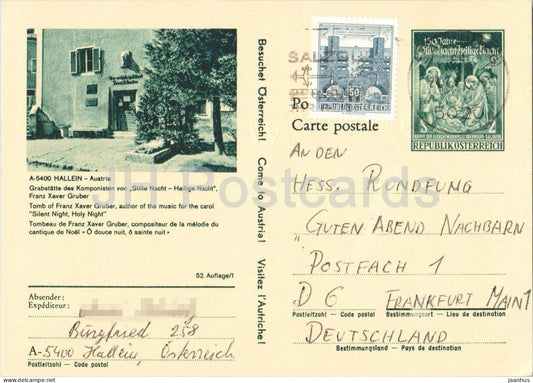 Hallein - Grabstatte Franz Xaver Gruber - Hessischer Rundfunk - composer - postal stationery - 1972 - Austria - used - JH Postcards