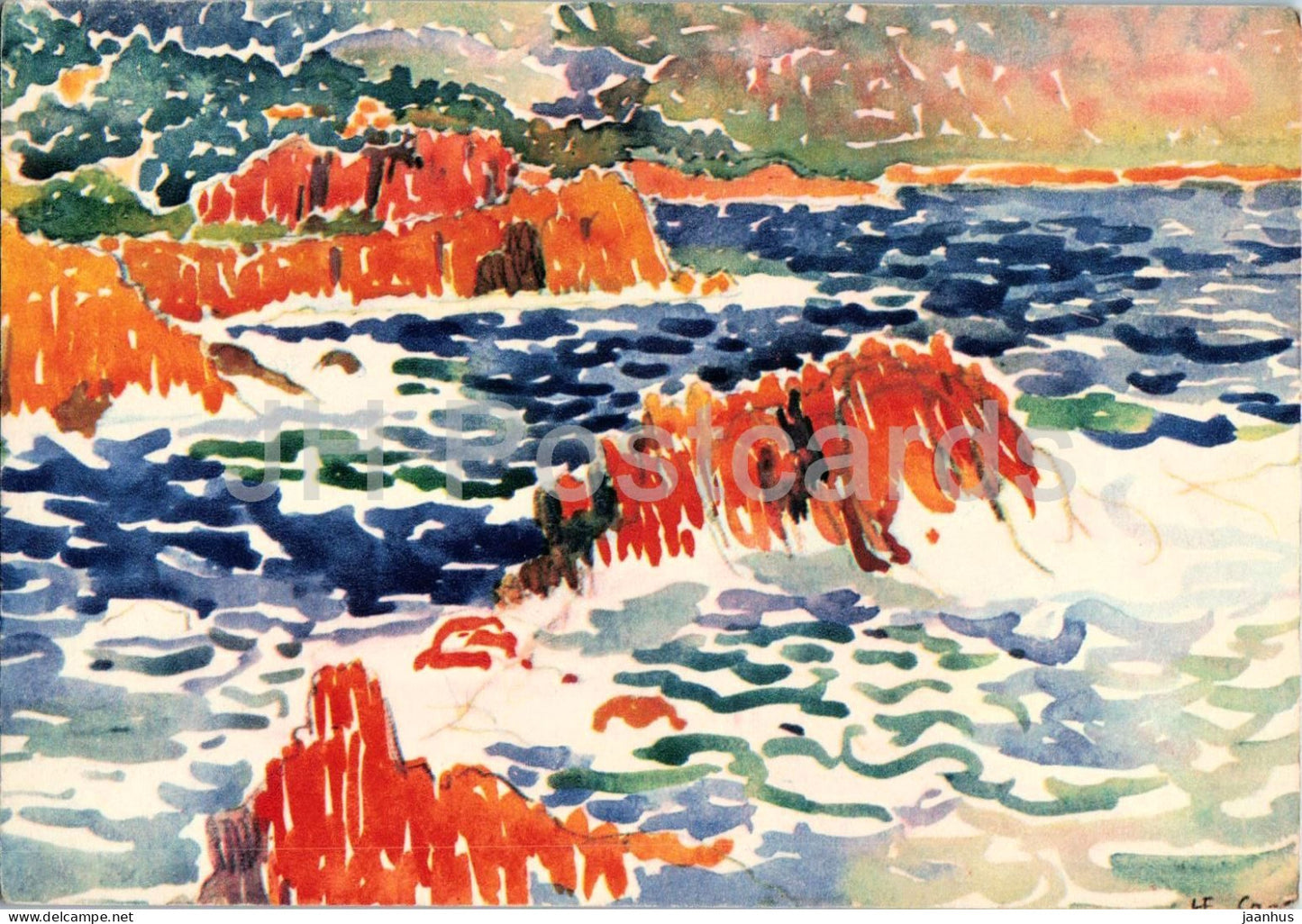 painting by Henri-Edmond Cross - Rocks at the Trayas - French art - 112 - old postcard - 1950s - France - unused - JH Postcards