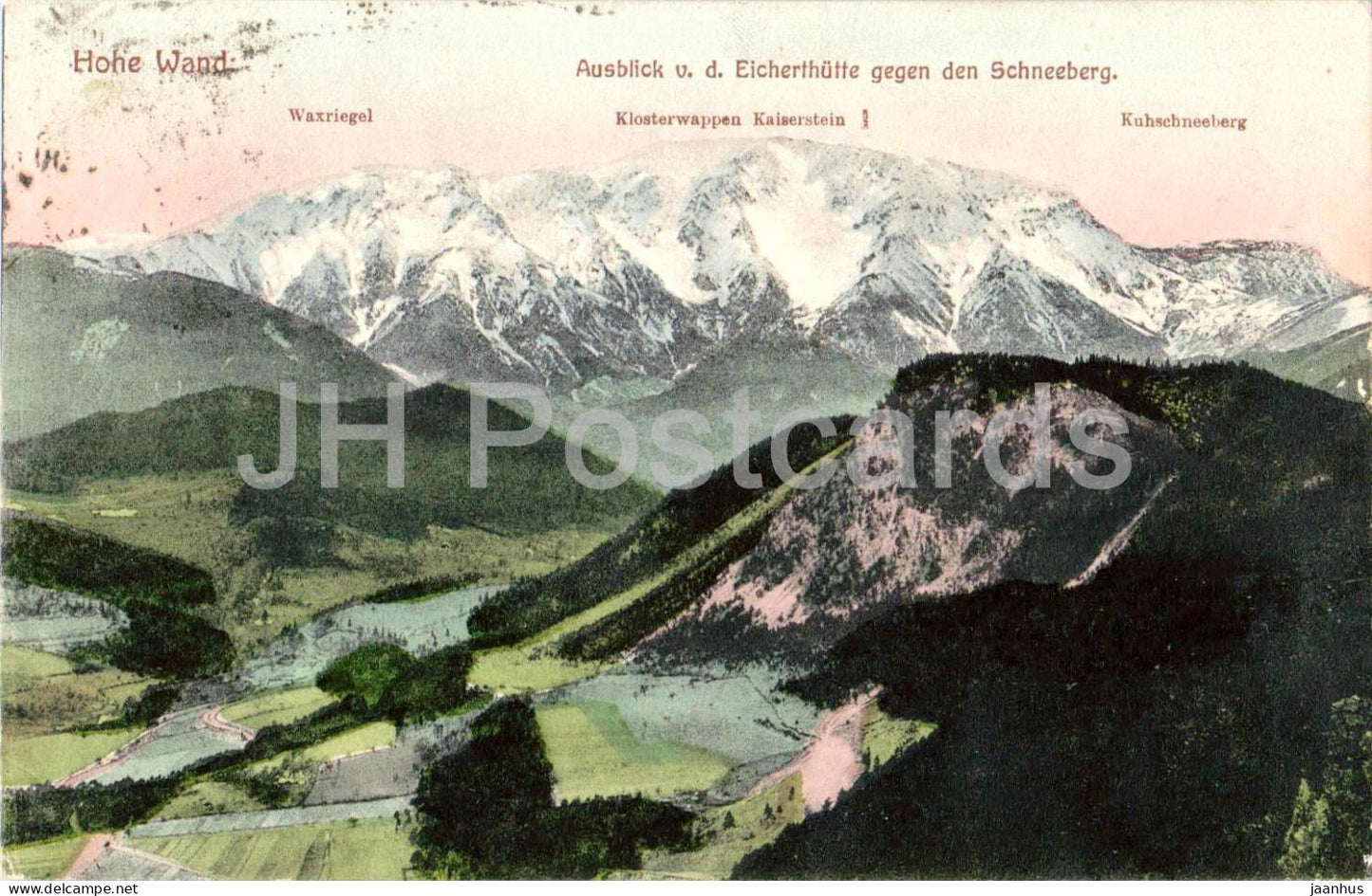Hohe Wand - Ausblick von der Eicherthutte gegen den Schneeberg - old postcard - 1914 - Austria - used - JH Postcards