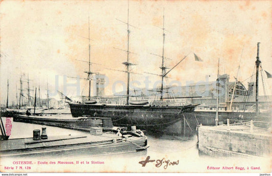 Ostende - Oostende - Ecole des Moussus II et la Station - sailing ship - 126 - old postcard - 1900s - Belgium - used - JH Postcards