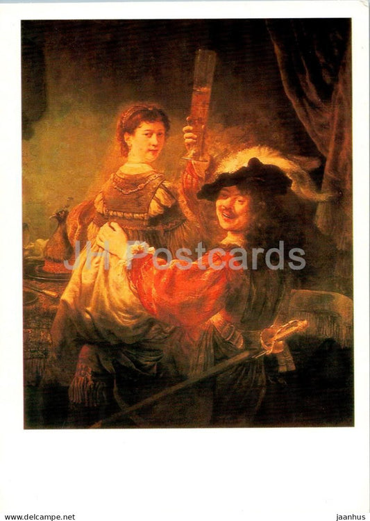 painting by Rembrandt - Self Portrait with Saskia - man and woman - Dutch art - 1987 - Russia USSR - unused - JH Postcards