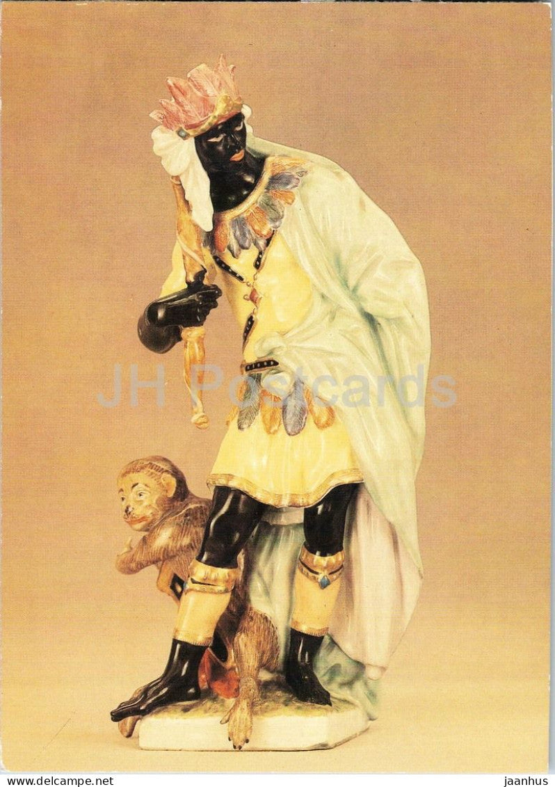 sculpture by Wilhelm Christian Meyer - Africa - Afrika - monkey - porcelain - German art - 1988 - Germany DDR - unused - JH Postcards