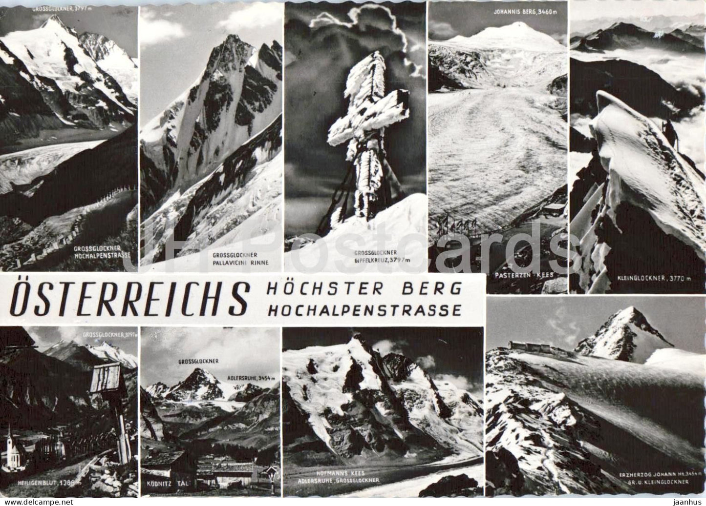 Osterreichs hochster Berg - Hochalpenstrasse - Grossglockner - multiview - 396 - old postcard - Austria - unused - JH Postcards