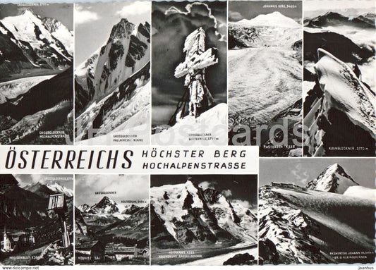 Osterreichs hochster Berg - Hochalpenstrasse - Grossglockner - multiview - 396 - old postcard - Austria - unused - JH Postcards