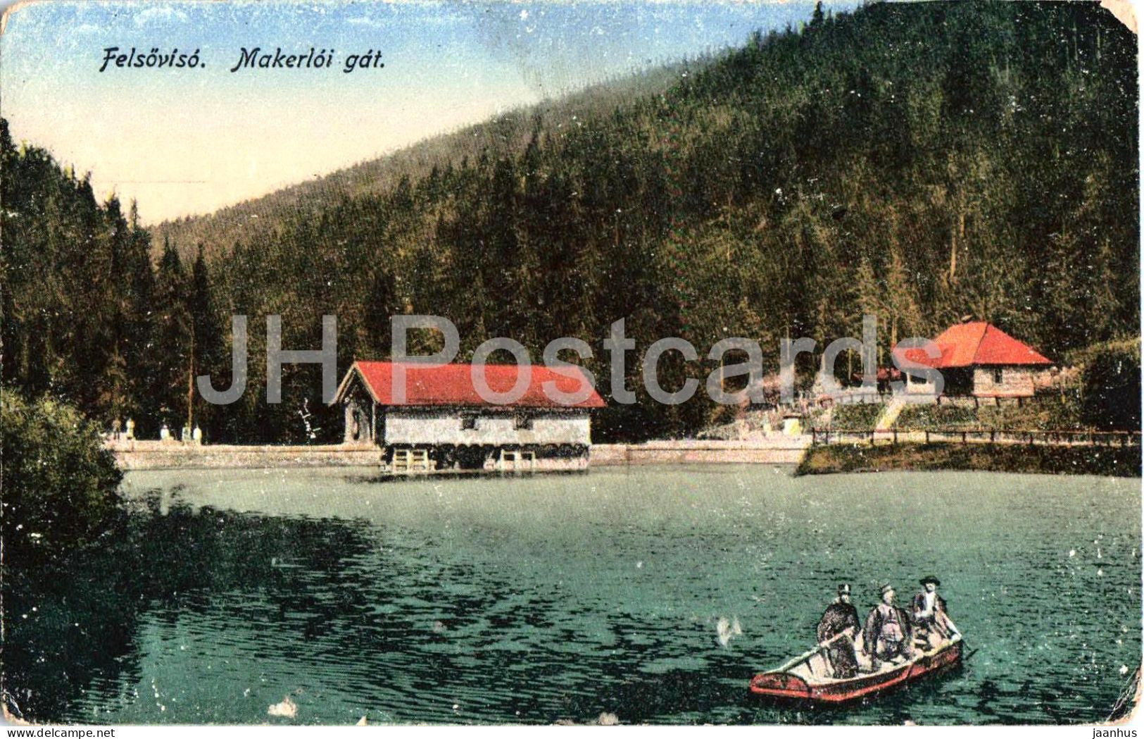 Felsoviso - Makerloi gat - Dam - lake - forest - boat - old postcard - 1917 - Hungary - unused - JH Postcards