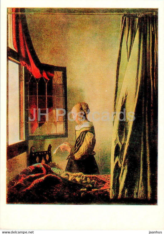 painting by Johannes Vermeer - Girl with a Letter - Dutch art - 1983 - Russia USSR - unused - JH Postcards