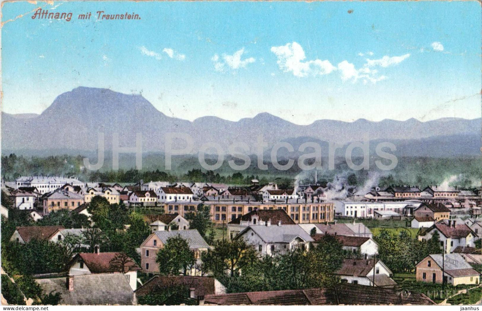 Attnang mit Traunstein - town panorama - mountains - No. 105 - old postcard - 1910s - Austria - used - JH Postcards