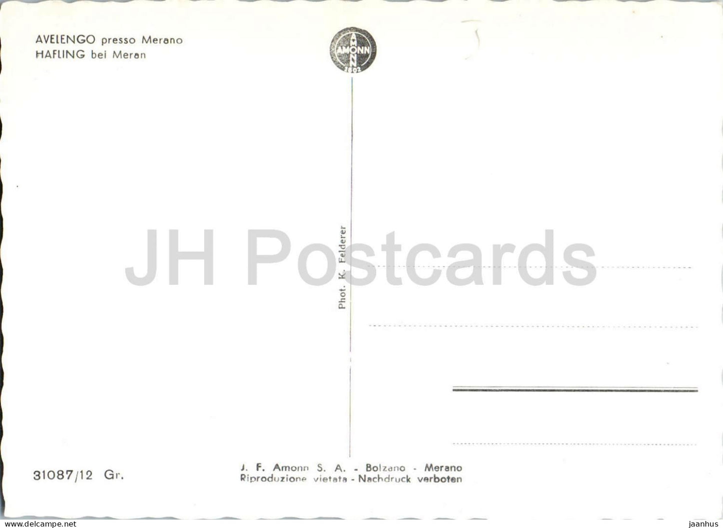Avelengo près de Merano - Église - Hafling bei Meran - Alpes - montagnes - église - 31087 - vieille carte postale - Italie - non utilisée