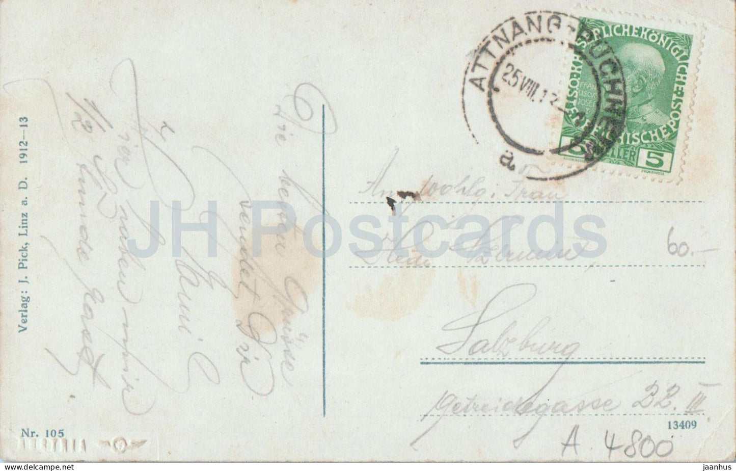 Attnang mit Traunstein - town panorama - mountains - No. 105 - old postcard - 1910s - Austria - used