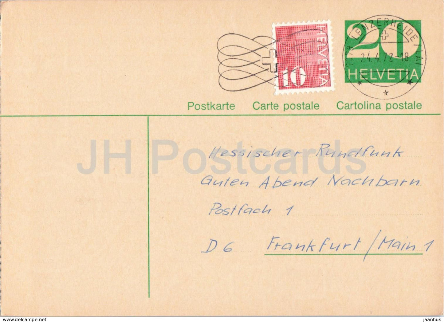 Guten Abend Nachbarn - Hessischer Rundfunk - postal stationery - 89 - 1972 - Switzerland - used - JH Postcards