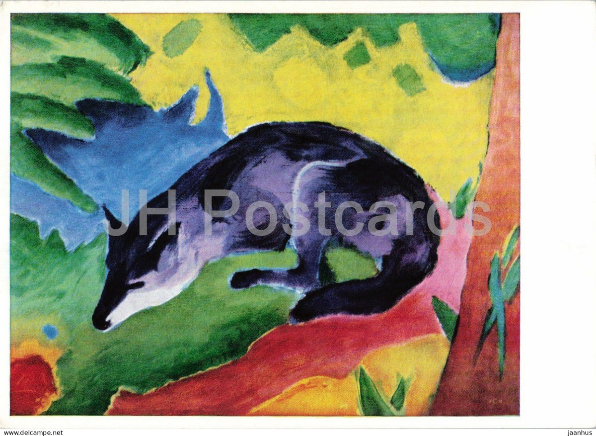 painting by Franz Marc - The Blue Fox - Der blaue Fuchs - fox - German art - 1969 - Germany DDR - used - JH Postcards