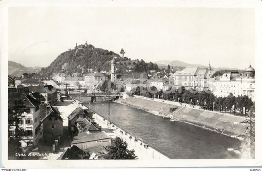 Graz - Mur Schlossberg - panoramic city view - bridges - river - old postcard - 1942 - Austria - used - JH Postcards