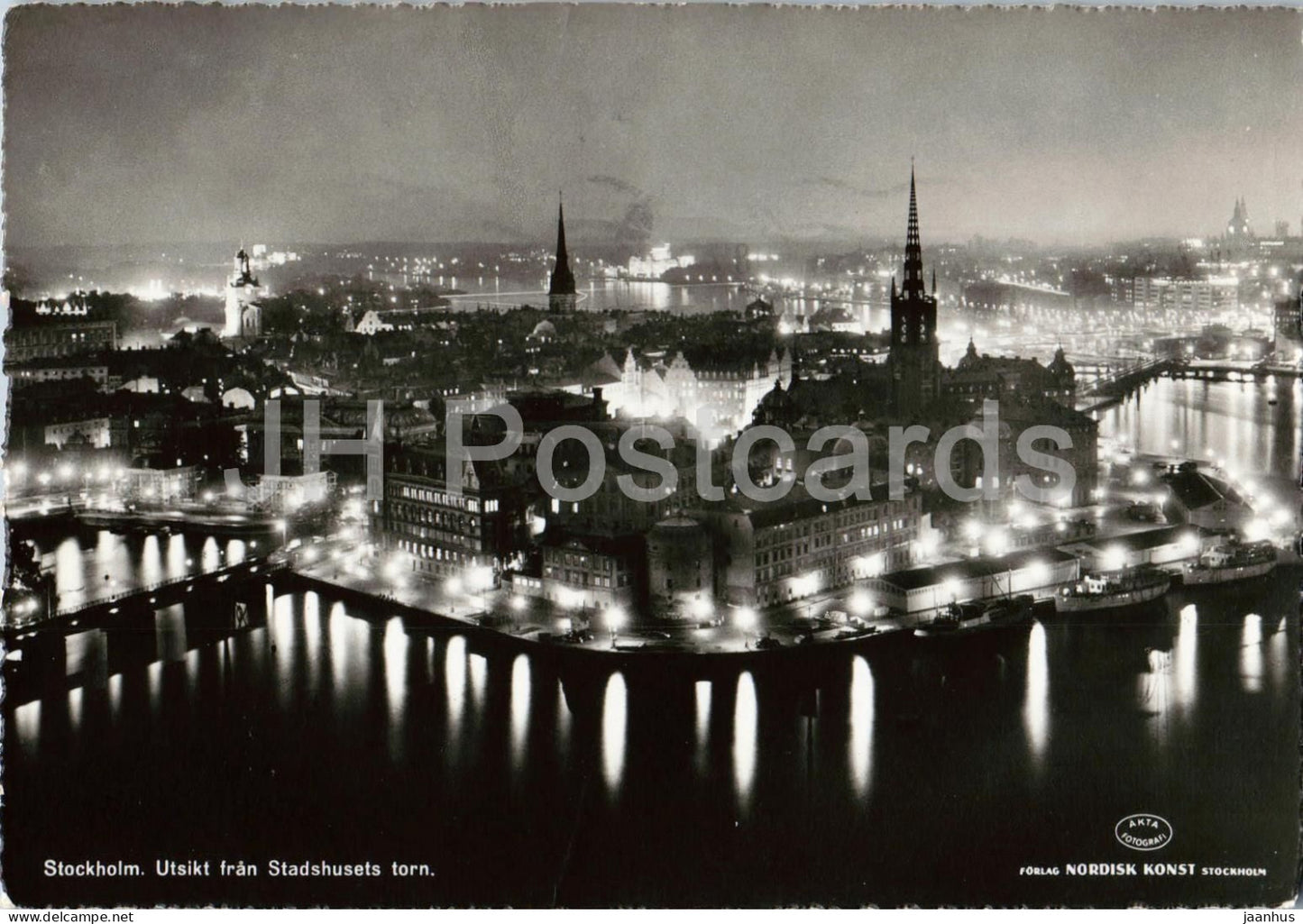 Stockholm - Utsikt fran Stadshusets torn - View from City Hall tower - night city - old postcard - 1959 - Sweden - used - JH Postcards