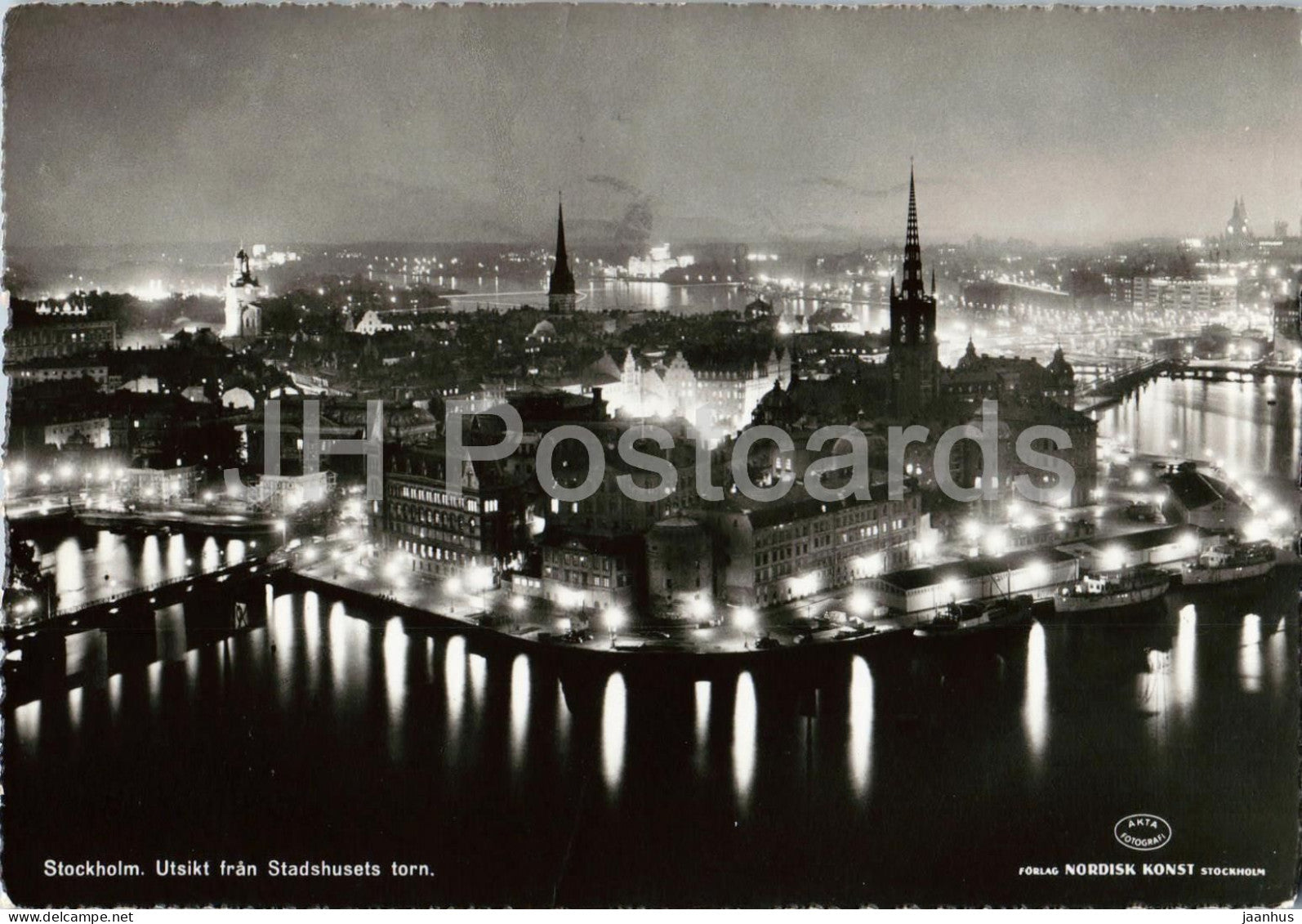 Stockholm - Utsikt fran Stadshusets torn - View from City Hall tower - night city - old postcard - 1959 - Sweden - used - JH Postcards