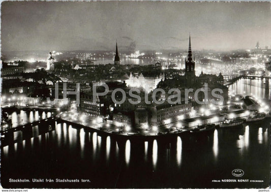 Stockholm - Utsikt fran Stadshusets torn - View from City Hall tower - night city - old postcard - 1959 - Sweden - used - JH Postcards