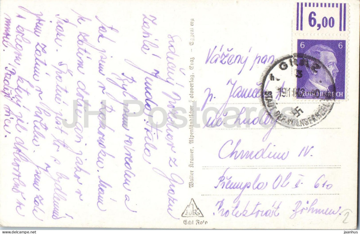 Graz - Mur Schlossberg - vue panoramique de la ville - ponts - rivière - carte postale ancienne - 1942 - Autriche - utilisée 