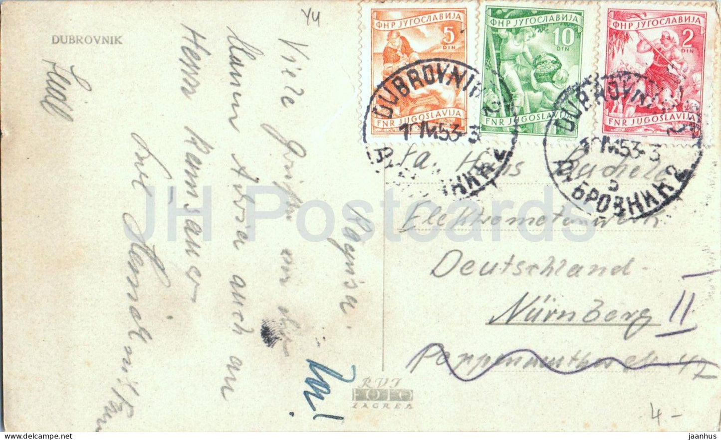 Dubrovnik - Festung - alte Postkarte - 1953 - Kroatien Jugoslawien - gebraucht