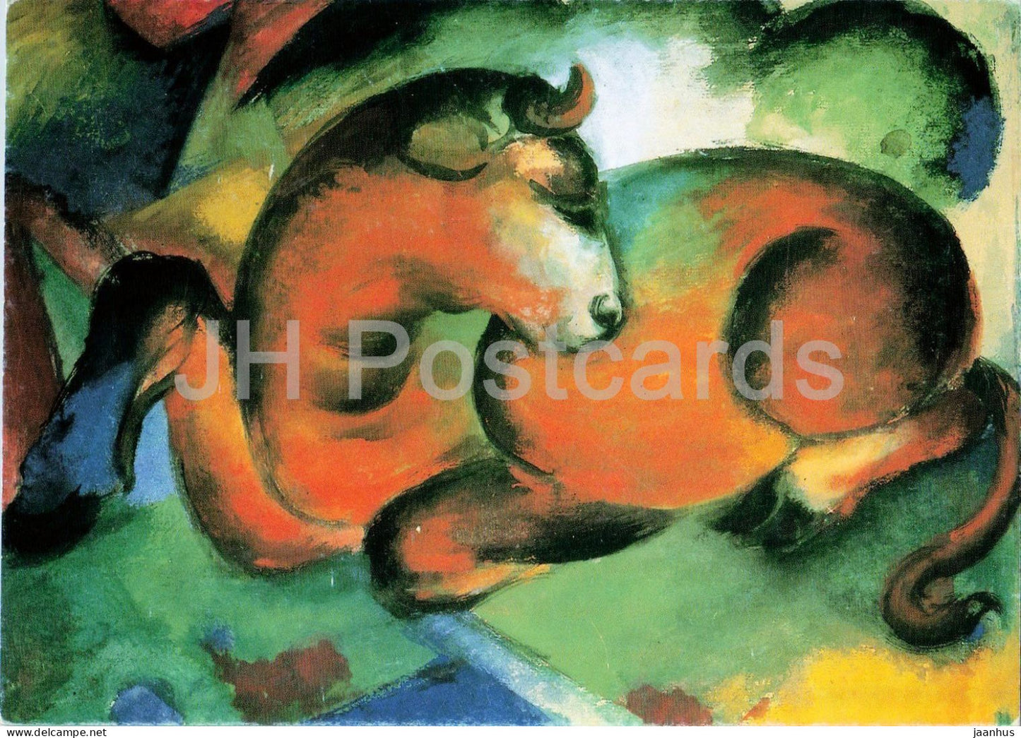 painting by Franz Marc - Ein Roter Stier - Red Bull - animals - German art - 7855 - Germany - used - JH Postcards
