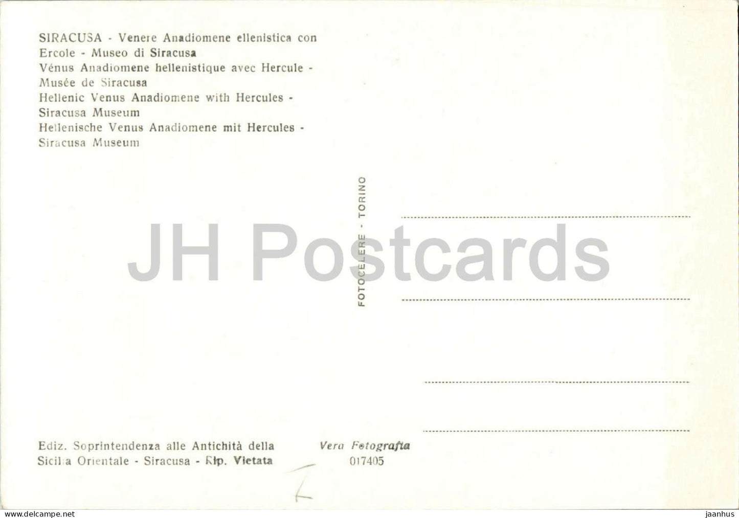 Siracusa - Venere Anadiomene ellenistica con Ercole - Syracuse - Hellenistic Venus - art - old postcard - Italy - unused