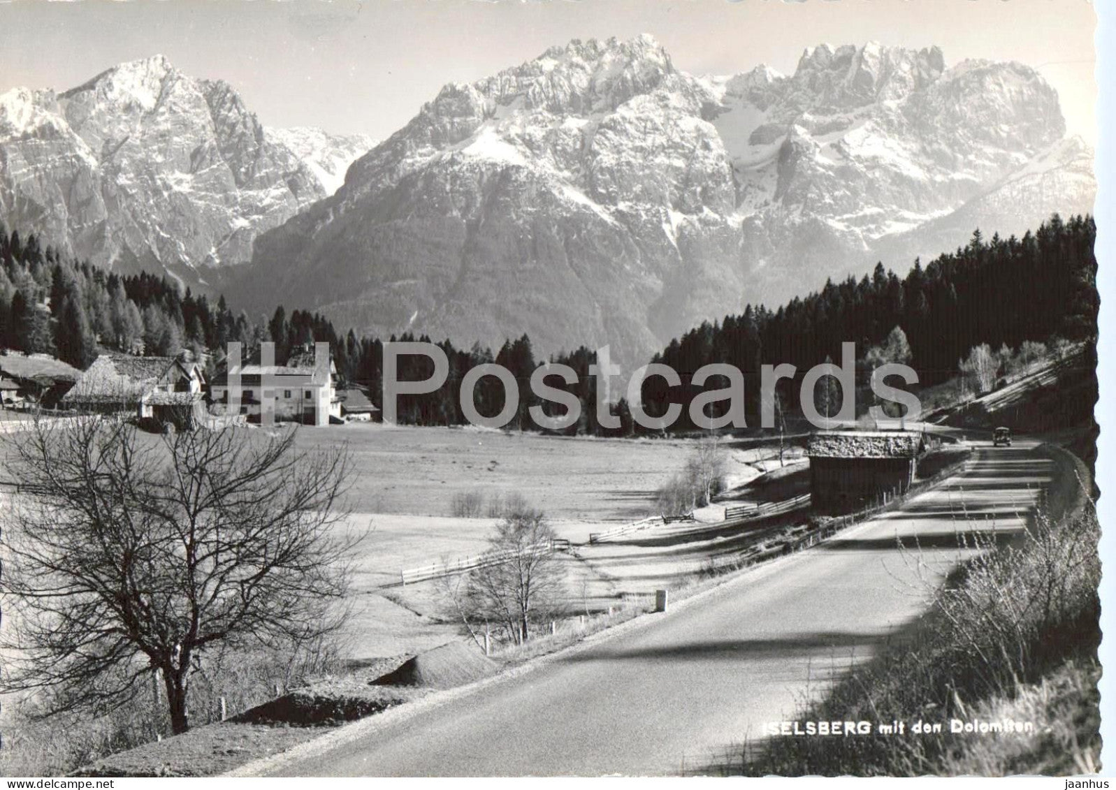 Iselsberg mit den Dolomiten - village road - mountains - alpine landscape - 6933 - old postcard - 1959 - Austria - used - JH Postcards