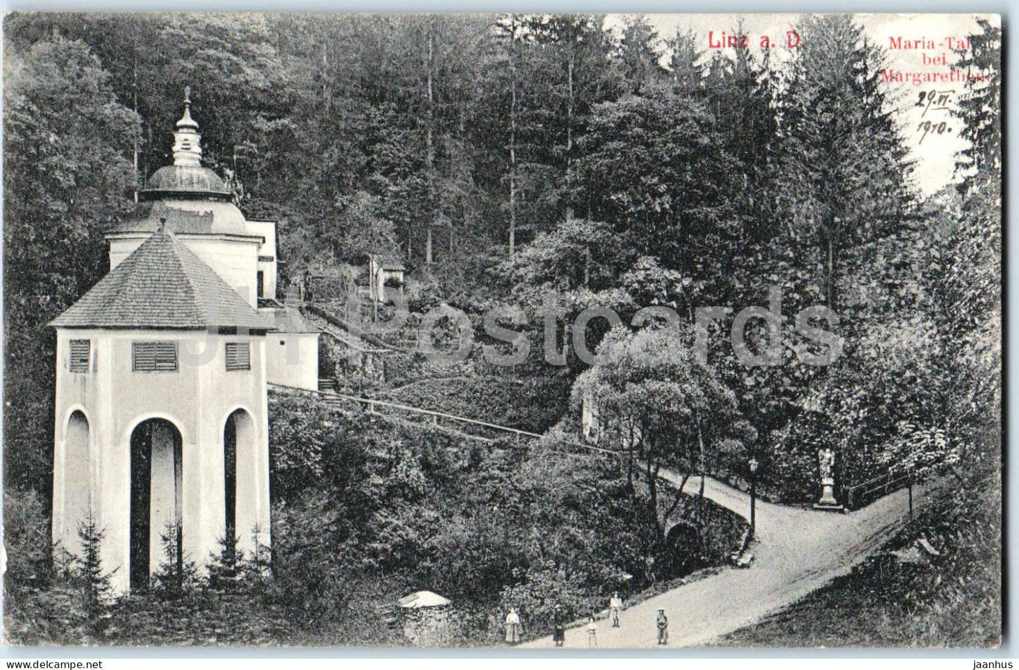 Linz a. D. - Maria Tal bei Margarethen - chapel - forest path - pilgrims - old postcard - 1910 - Austria - used - JH Postcards