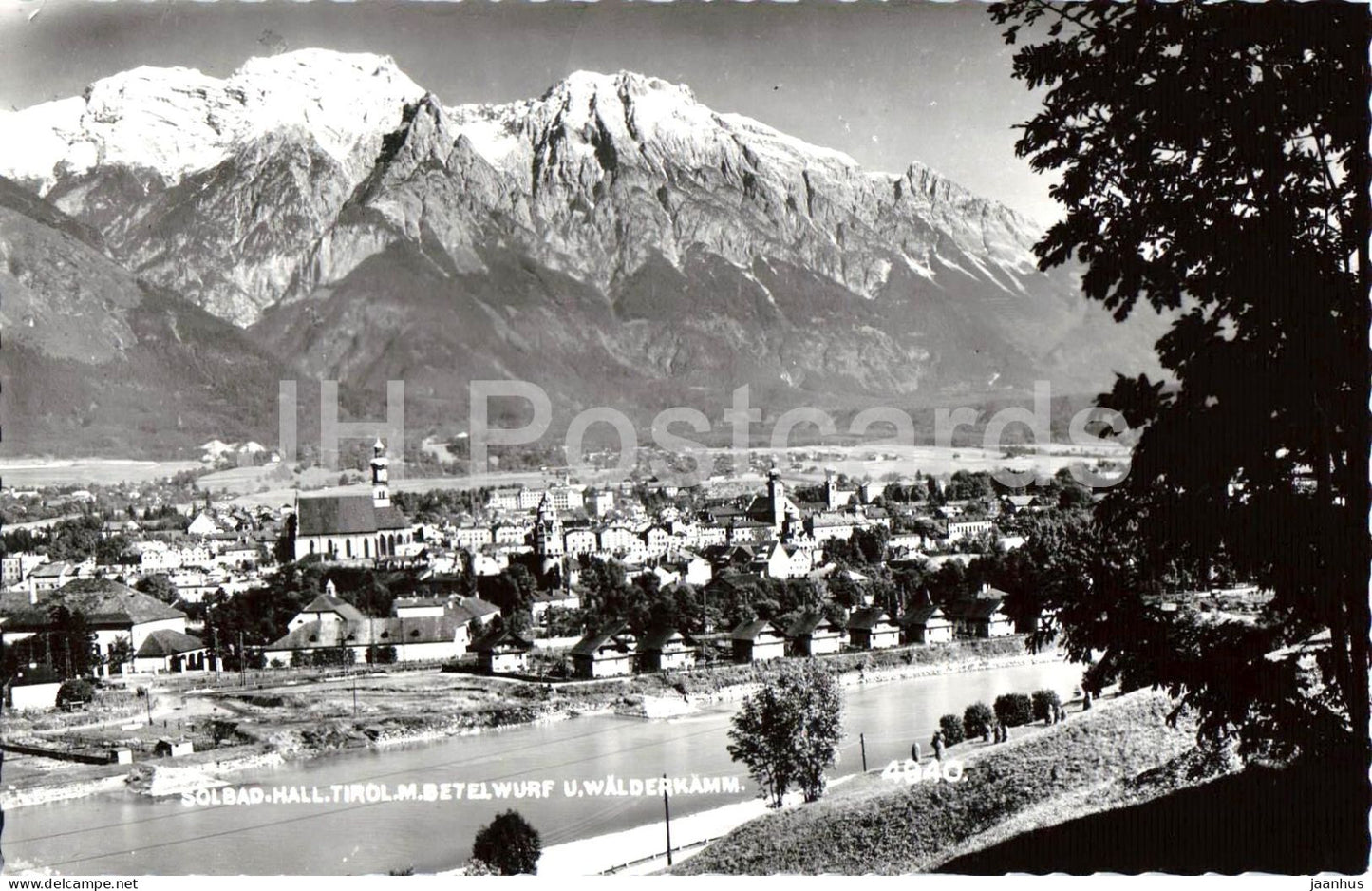 Solbad Hall in Tirol mit Bettelwurf u. Walderkamm - mountains - Alps - 88072 - old postcard - Austria - unused - JH Postcards