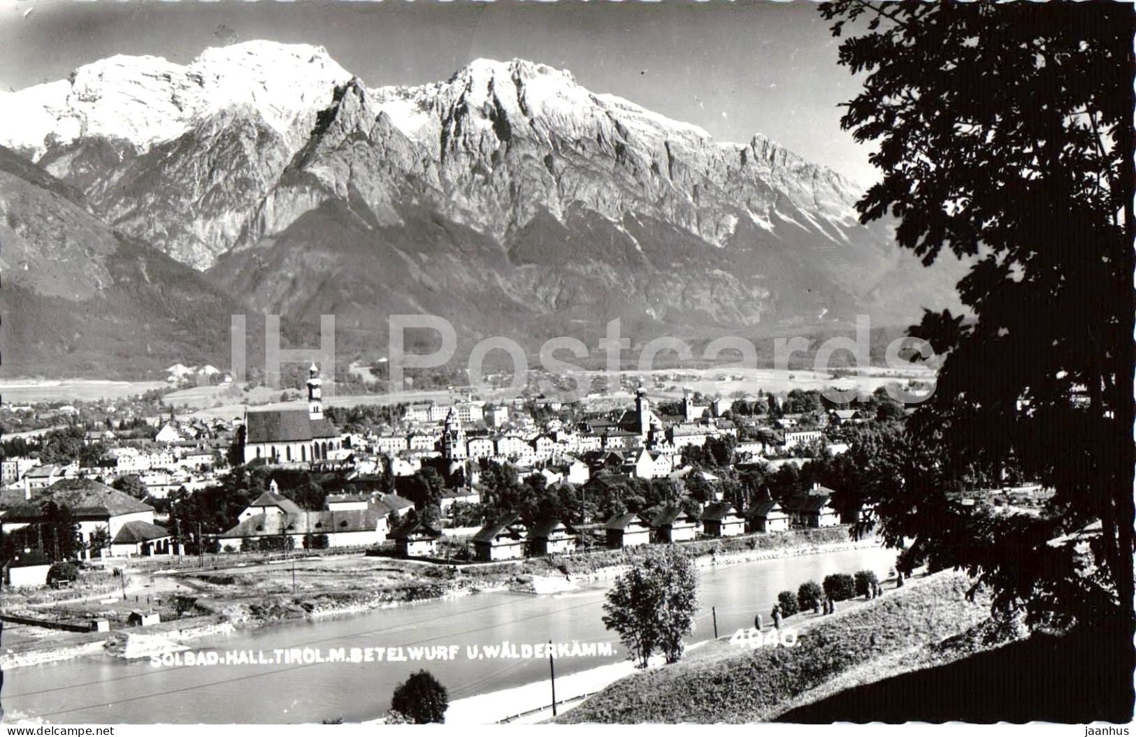 Solbad Hall in Tirol mit Bettelwurf u. Walderkamm - mountains - Alps - 88072 - old postcard - Austria - unused - JH Postcards