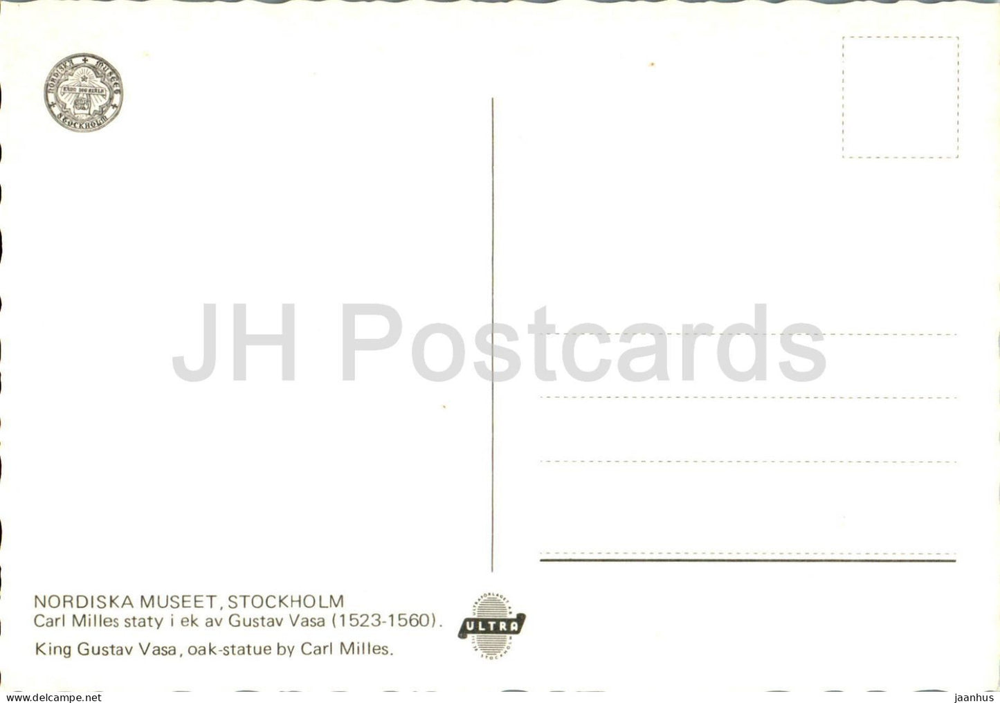 Stockholm - Nordiska Museet - Carl Milles i ek av Gustav Vasa - King Gustav Vasa oak statue - museum - Sweden - unused