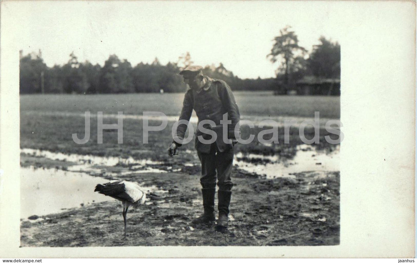 Austro-Hungarian soldier with stork - Weltkrieg WWI - photo - old postcard - Austria - used - JH Postcards