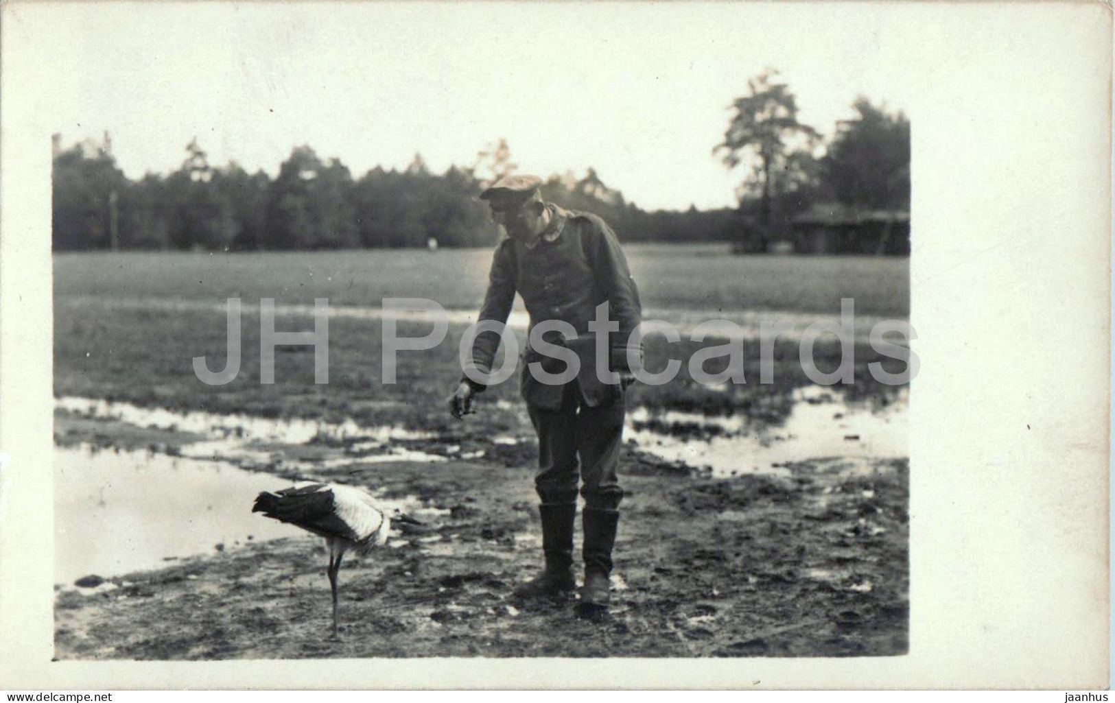 Austro-Hungarian soldier with stork - Weltkrieg WWI - photo - old postcard - Austria - used - JH Postcards