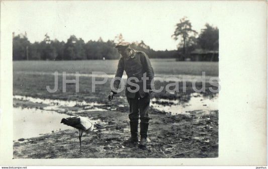 Austro-Hungarian soldier with stork - Weltkrieg WWI - photo - old postcard - Austria - used - JH Postcards