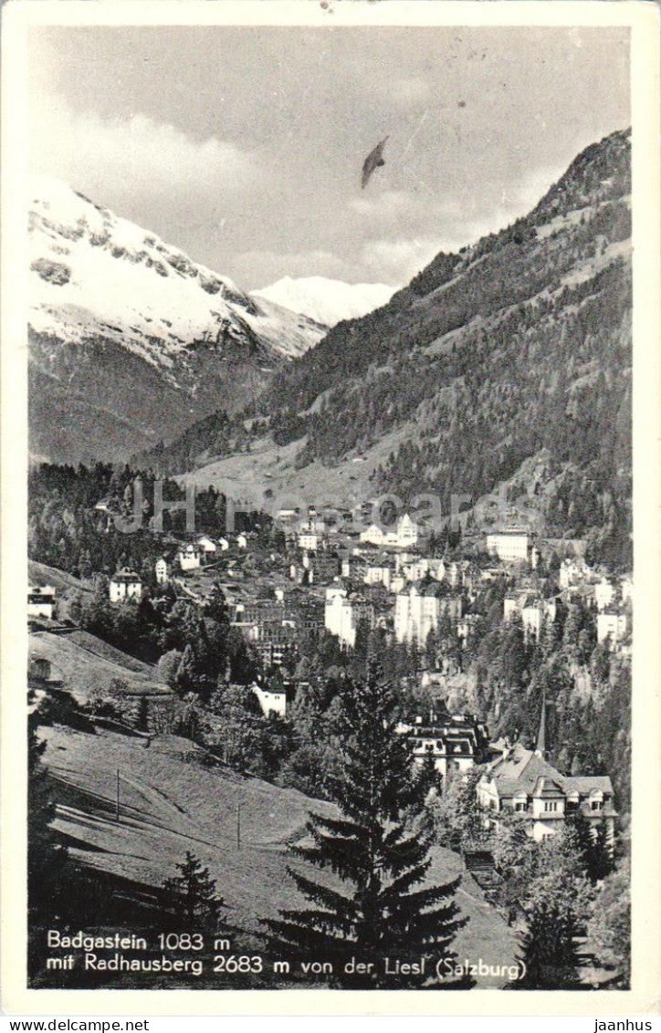 Bad Gastein 1083 m mit Radhausberg 2683 m von der Liesl - Alps - spa - resort - old postcard - 1951 - Austria - used - JH Postcards