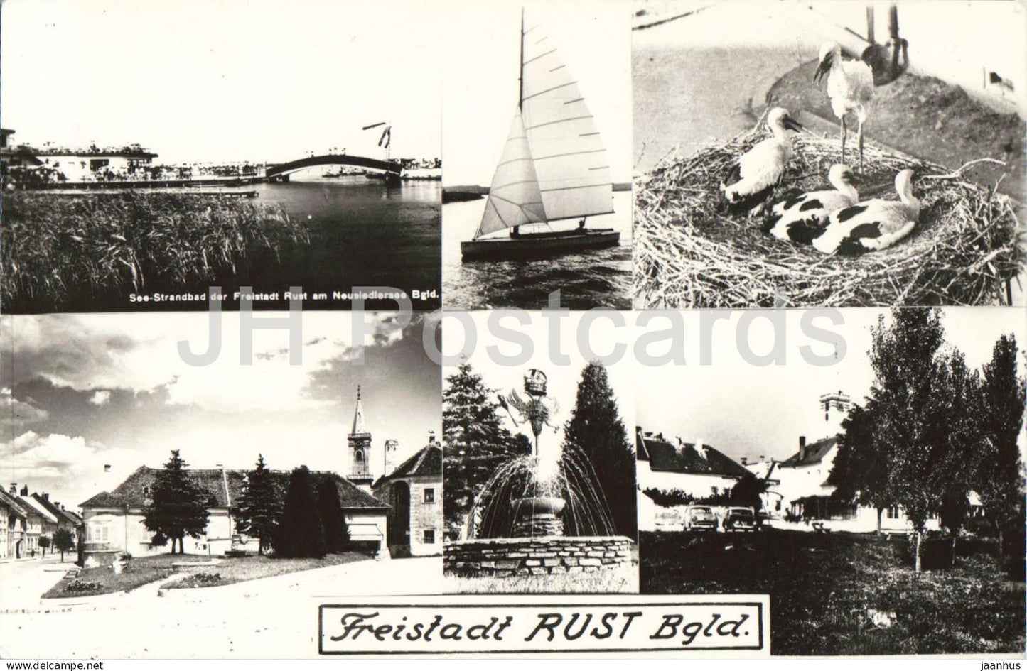 Freistadt Rust Bgld. - sailing boat - birds - stork - town views - multiview - old postcard - Austria - used - JH Postcards