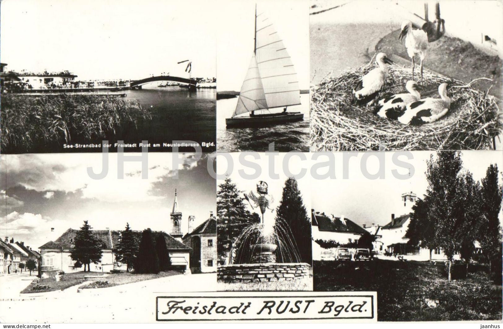 Freistadt Rust Bgld. - sailing boat - birds - stork - town views - multiview - old postcard - Austria - used - JH Postcards